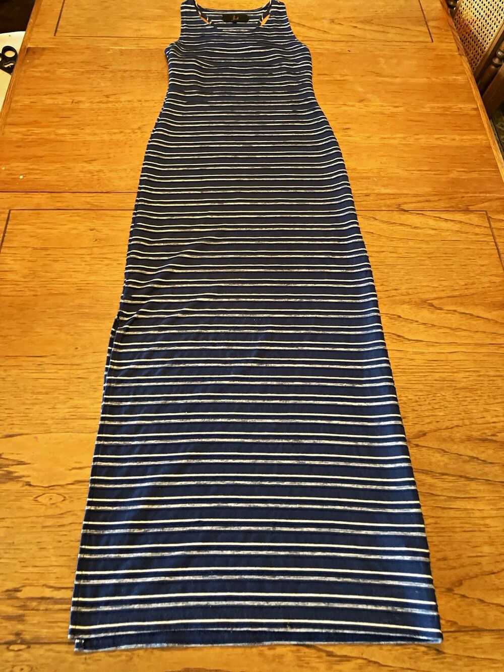 Jack. Women's Blue/White Striped Scoop Neck Sleeveless Pullover Maxi Dress XS